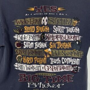 Vintage 90s Witness Wear Big Time Believer Blue Christian Jesus Shirt USA Medium